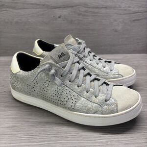 P448 John Silver Metallic Glitter Leopard Print Low Top Sneakers Women's 37 Us 7